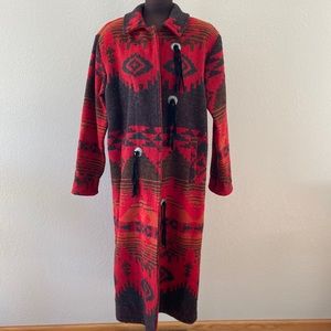 Vintage Woolrich Red Navajo blanket long coat Medium